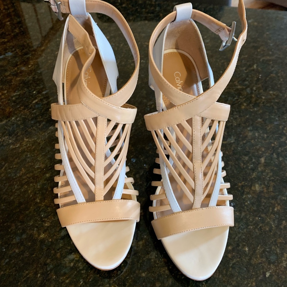 Calvin Klein Leather Strappy Sandals Size 8